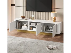 Móvel de TV moderno - 170 x 40,5 x 47 cm - com 3 portas - frente texturizada - MDF + aglomerado - branco
