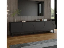 Móvel de TV moderno - 169 x 35 x 45,5 cm - com 4 portas curvas em forma de onda - MDF + aglomerado - preto