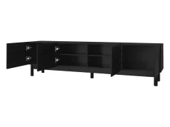 Móvel de TV moderno - 169 x 35 x 45,5 cm - com 4 portas curvas em forma de onda - MDF + aglomerado - preto