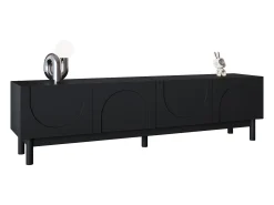 Móvel de TV moderno - 169 x 35 x 45,5 cm - com 4 portas curvas em forma de onda - MDF + aglomerado - preto