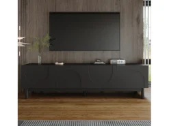 Móvel de TV moderno - 169 x 35 x 45,5 cm - com 4 portas curvas em forma de onda - MDF + aglomerado - preto