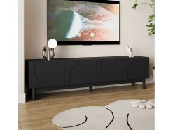 Móvel de TV moderno - 169 x 35 x 45,5 cm - com 4 portas curvas em forma de onda - MDF + aglomerado - preto