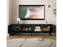 Móvel de TV moderno - 169 x 35 x 45,5 cm - com 4 portas curvas em forma de onda - MDF + aglomerado - preto