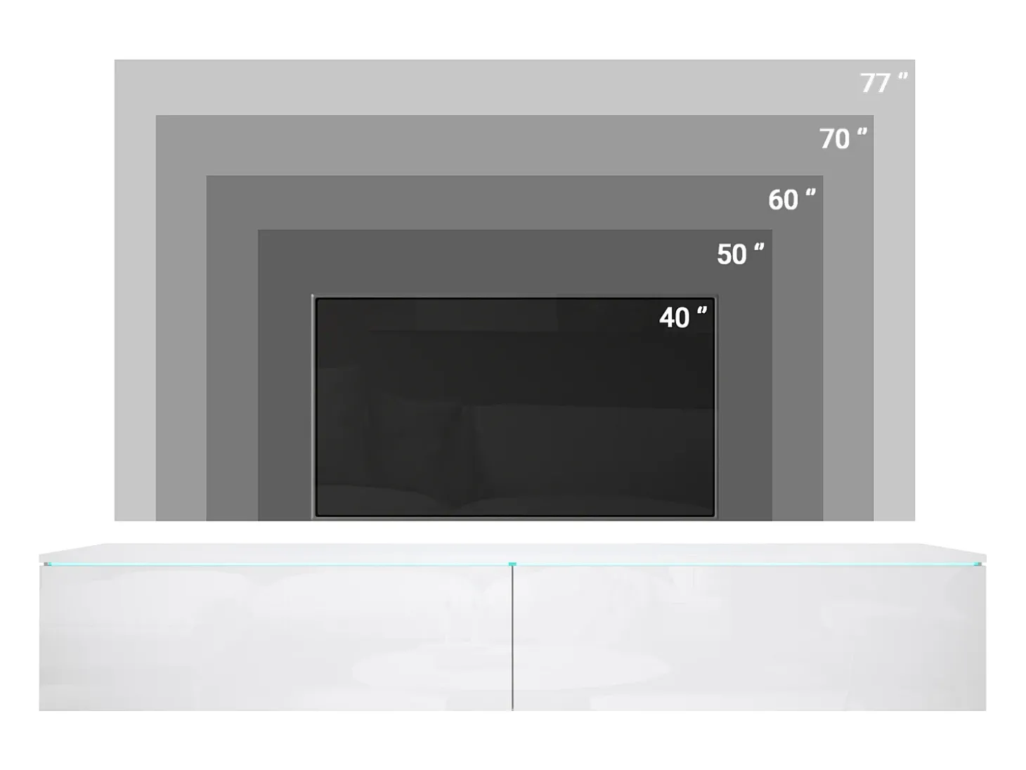 Móvel de TV moderno 180 cm para sala com LED – 2 portas, sem puxadores, verde névoa, de chão ou suspenso
