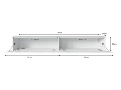 Móvel de TV moderno 180 cm para sala – 2 portas, sem puxadores, mate + brilho, de chão ou suspenso, matera / branco brilho