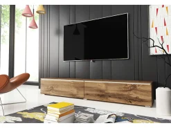 Móvel de TV moderno 180 cm para sala – 2 portas, sem puxadores, acabamento mate, de chão ou suspenso, carvalho wotan / carvalho wotan