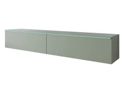 Móvel de TV moderno 180 cm para sala – 2 portas, sem puxadores, acabamento mate, de chão ou suspenso, verde névoa