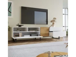 Móvel de TV moderno 2 gavetas, 2 compartimentos e 1 porta - 180 x 38 x 50 cm - MDF - Branco