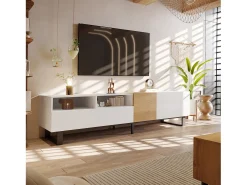 Móvel de TV moderno 2 gavetas, 2 compartimentos e 1 porta - 180 x 38 x 50 cm - MDF - Branco