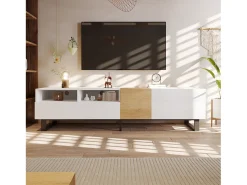 Móvel de TV moderno 2 gavetas, 2 compartimentos e 1 porta - 180 x 38 x 50 cm - MDF - Branco
