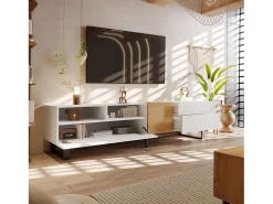 Móvel de TV moderno 2 gavetas, 2 compartimentos e 1 porta - 180 x 38 x 50 cm - MDF - Branco