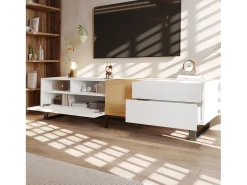 Móvel de TV moderno 2 gavetas, 2 compartimentos e 1 porta - 180 x 38 x 50 cm - MDF - Branco