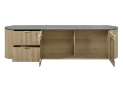 Móvel de TV moderno aspecto madeira - 172x38x45,5 cm - 2 portas e 2 gavetas - Tampo efeito mármore - MDF - Natural