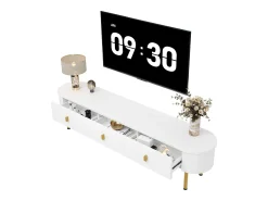 Móvel de TV moderno com 3 gavetas - 174 x 35 x 41 cm - MDF e pés de metal - Branco + dourado