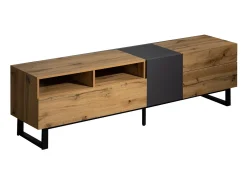 Móvel de TV moderno com 2 portas, 2 gavetas e 2 nichos - madeira MDF e metal - carvalho e preto