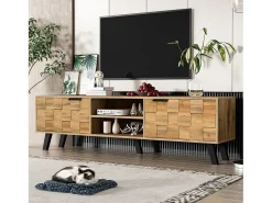 Móvel de TV moderno com 2 portas e 2 compartimentos abertos - 160,5 x 35,5 x 45 cm - Aglomerado - Cor madeira