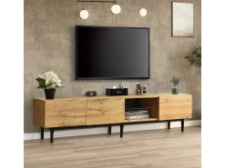 Móvel de TV moderno com acabamento em madeira e luzes LED com cores ajustáveis, 175 (C) x 31 (L) x 41 (A) cm