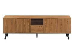 Móvel de TV moderno com acabamento em madeira escura 140 x 30 x 46 cm 03_0007761