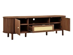 Móvel de TV moderno com gaveta em rattan e 2 portas - Pés em metal - Castanho