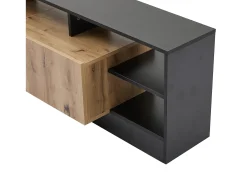 Móvel de TV moderno com LED - 2 portas e 6 compartimentos abertos - Preto e Natural