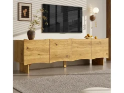 Móvel de TV moderno com padrão ondulado - 155 x 36 x 47 cm - com 4 portas - aglomerado - natural