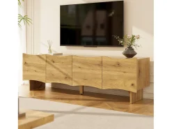 Móvel de TV moderno com padrão ondulado - 155 x 36 x 47 cm - com 4 portas - aglomerado - natural