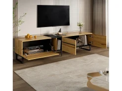 Móvel de TV moderno e baixo - 180 x 38 x 45 cm - com 3 portas + prateleiras abertas - aglomerado - cor natural