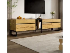 Móvel de TV moderno e baixo - 180 x 38 x 45 cm - com 3 portas + prateleiras abertas - aglomerado - cor natural