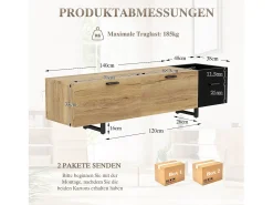 Móvel de TV moderno para sala de estar - 180 x 38 x 49 cm - com gavetas + portas + espaço de armazenamento fechado + LEDs - madeira - preto + natural