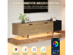 Móvel de TV moderno para sala de estar - 180 x 38 x 49 cm - com gavetas + portas + espaço de armazenamento fechado + LEDs - madeira - preto + natural