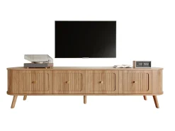 Móvel de TV moderno 180x38x47 cm - 4 portas - puxadores dourados - pés de madeira - natural