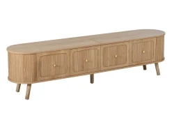 Móvel de TV moderno 180x38x47 cm - 4 portas - puxadores dourados - pés de madeira - natural