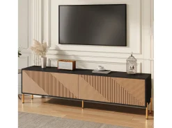 Móvel de TV moderno 179x35x53,5 cm - 4 portas - Pés de metal - Design sem puxadores - Painéis de partículas - Natural e preto