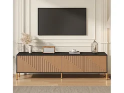 Móvel de TV moderno 179x35x53,5 cm - 4 portas - Pés de metal - Design sem puxadores - Painéis de partículas - Natural e preto