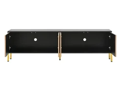Móvel de TV moderno 179x35x53,5 cm - 4 portas - Pés de metal - Design sem puxadores - Painéis de partículas - Natural e preto