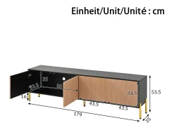 Móvel de TV moderno 179x35x53,5 cm - 4 portas - Pés de metal - Design sem puxadores - Painéis de partículas - Natural e preto