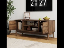 Móvel de TV moderno 110x40x48 cm - com espaço de armazenamento, para sala de estar, quarto, nogueira