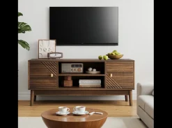 Móvel de TV moderno 110x40x48 cm - com espaço de armazenamento, para sala de estar, quarto, nogueira