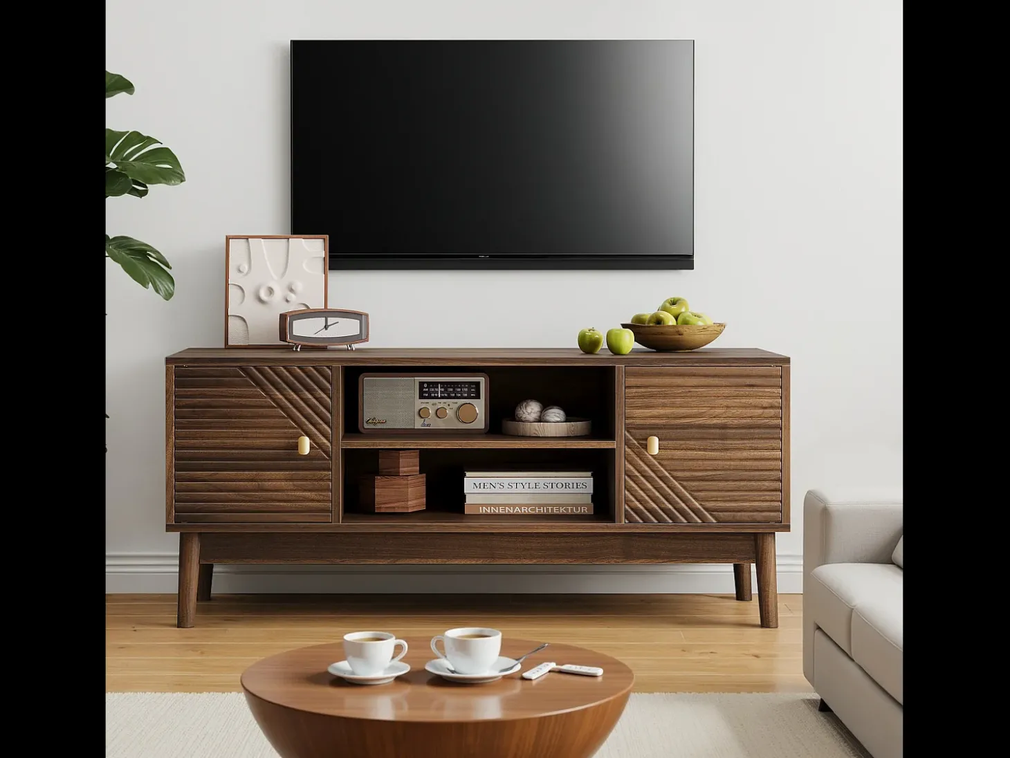 Móvel de TV moderno 110x40x48 cm - com espaço de armazenamento, para sala de estar, quarto, nogueira