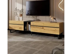 Móvel de TV moderno 180x38x45 cm - 3 portas - com prateleiras abertas - Natural