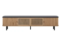 Móvel de TV moderno 190x35x45 cm - 2 portas de correr e 2 portas de tela metálica - Natural