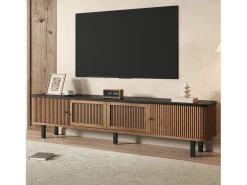 Móvel de TV moderno 190x35x45 cm - 2 portas de correr e 2 portas de tela metálica - Natural