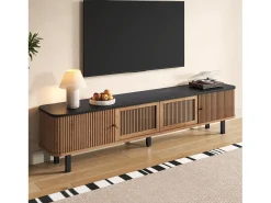 Móvel de TV moderno 190x35x45 cm - 2 portas de correr e 2 portas de tela metálica - Natural