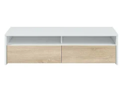 Móvel de TV multimídia com 2 portas sanfonadas, branco artik e carvalho canadense, 130 cm