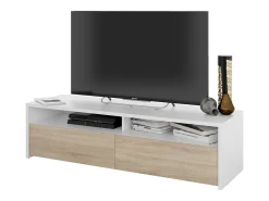 Móvel de TV multimídia com 2 portas sanfonadas, branco artik e carvalho canadense, 130 cm