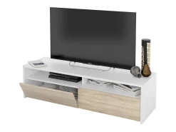 Móvel de TV multimídia com 2 portas sanfonadas, branco artik e carvalho canadense, 130 cm