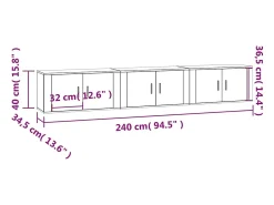 Móvel de TV multimídia para parede prateleira para TV aparador armário para TV sala de jantar sala de estar quarto 3 peças 80 x 34,5 x 40 cm branco 02_0029038