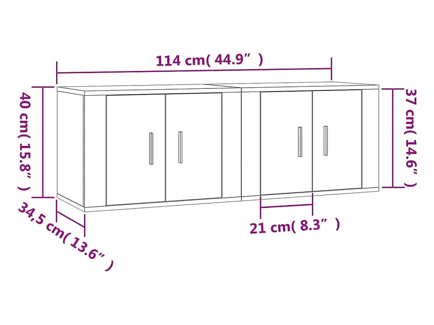Móvel de TV multimídia para parede prateleira para TV aparador para TV para sala de jantar sala de estar quarto 2 peças Sonoma 57 x 34,5 x 40 cm cinza 02_0029015