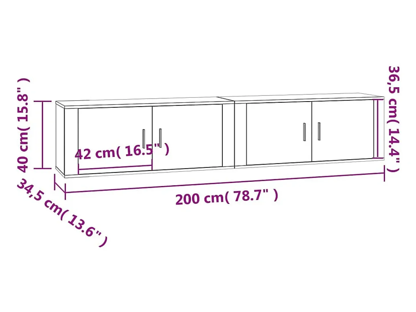 Móvel de TV multimídia para parede prateleira para TV aparador para TV para sala de jantar sala de estar quarto 2 peças Sonoma 100 x 34,5 x 40 cm cinza 02_0029011