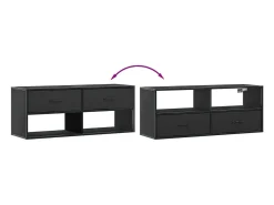Móvel de TV multimídia prateleira de televisão televisão buffet sala de jantar sala de estar quarto 100 x 31 x 39,5 cm madeira trabalhada e metal preto 02_0025440